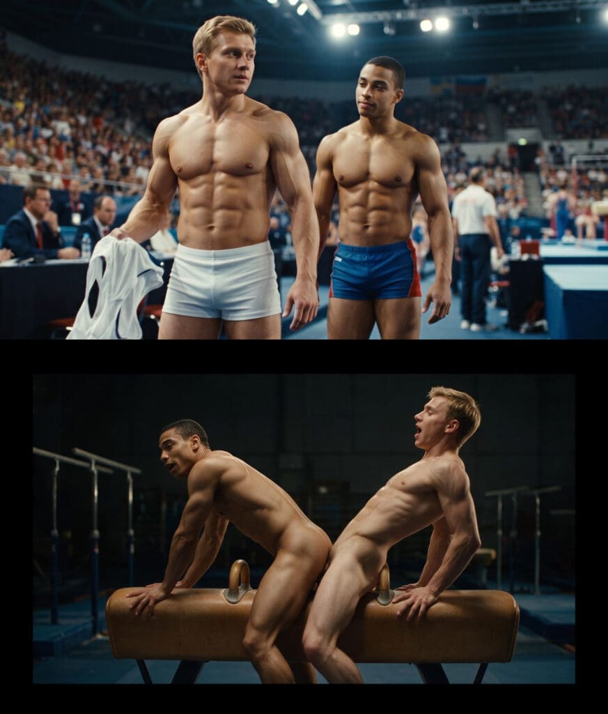 NUBRONZE gay erotic art — Heated Rivalries, pommel horse