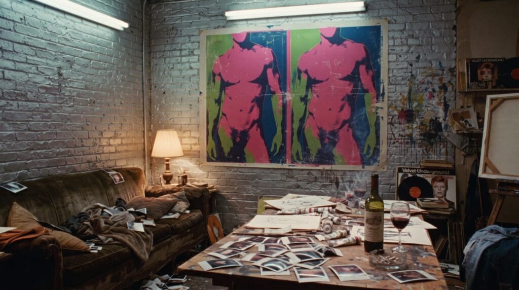 NUBRONZE Andy Warhol — a pop-art silkscreen and Polaroids in a silver-painted loft