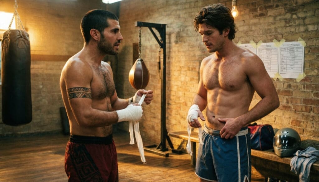 NUBRONZE gay MMA photography — MMA Sparring Partners, Cruz and Reed after the fight