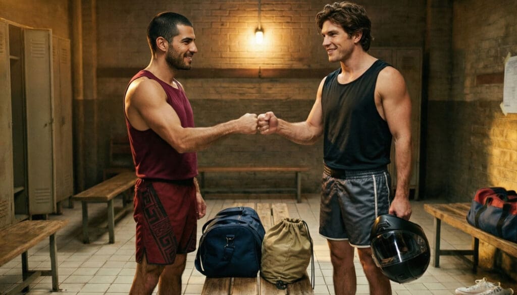 NUBRONZE gay MMA photography — MMA Sparring Partners, a fist bump after everything