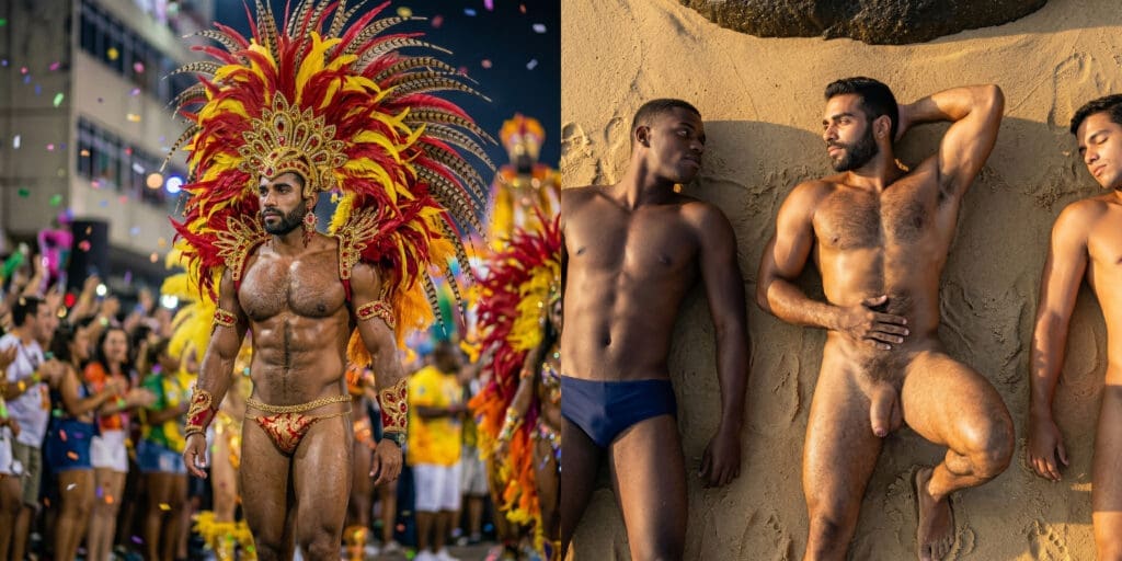 NUBRONZE gay erotic art — Rio Bare Plumes, resting after a swim at Paraty cove