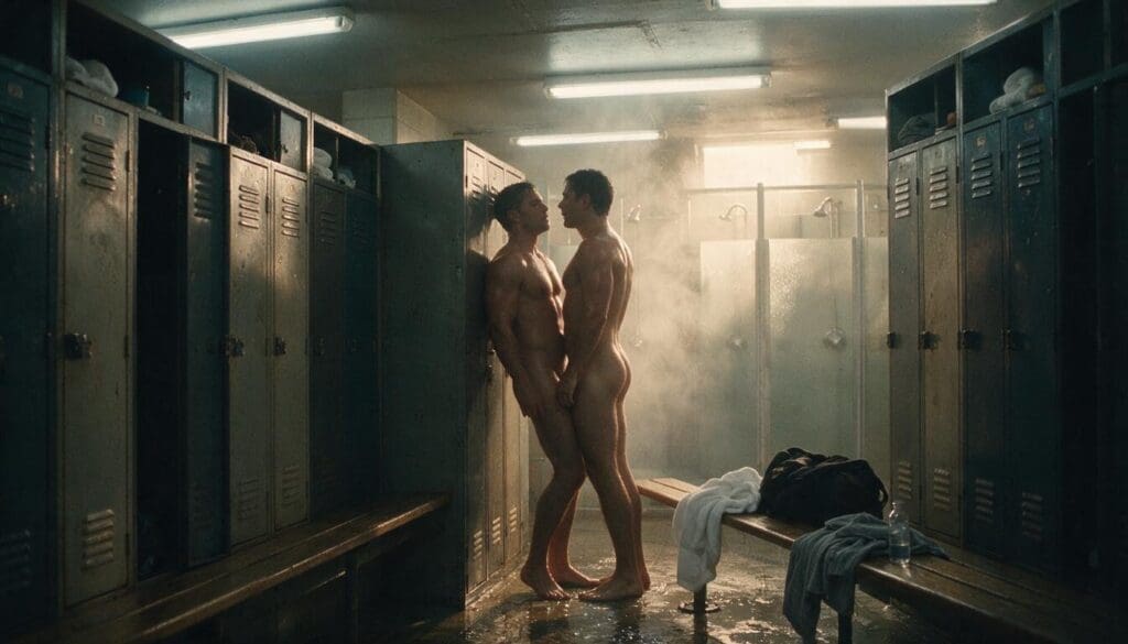 NUBRONZE gay erotic fantasy — a locker room, unspoken tension